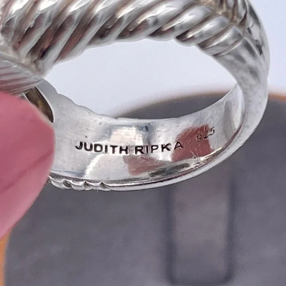 Judith Ripka Citrine Cushion Ring Sterling Silver 925 Double Cable Shank Size 8 - Picture 5 of 10